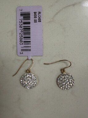 Brand new 10K crystal disk earrings